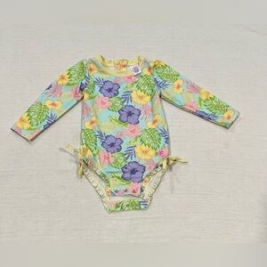 RuffleButts Aloha Blossoms One-Piece Rash Guard Size 2T